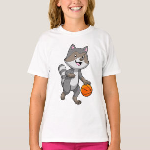 Racoon as Basketball player with Basketball T-Shirt