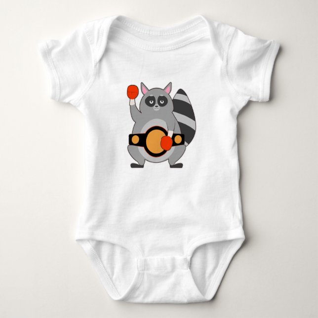 Racoon as Boxing champ with Belt Baby Bodysuit (Front)