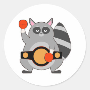 Racoon as Boxing champ with Belt Classic Round Sticker