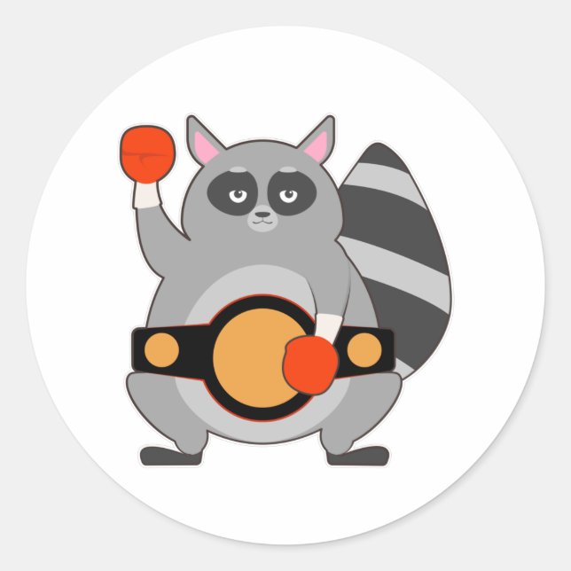 Racoon as Boxing champ with Belt Classic Round Sticker (Front)
