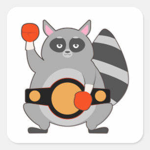 Racoon as Boxing champ with Belt Square Sticker
