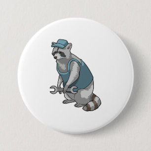 Racoon as Craftsman with Wrench 7.5 Cm Round Badge
