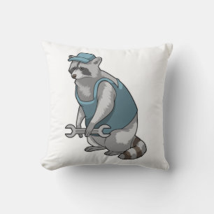 Racoon as Craftsman with Wrench Cushion