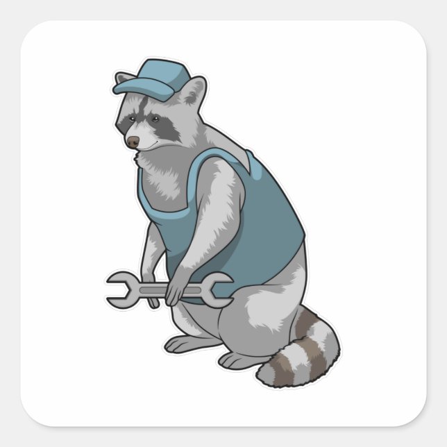 Racoon as Craftsman with Wrench Square Sticker (Front)