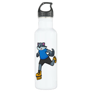 Racoon as Skater with Inline skates 710 Ml Water Bottle