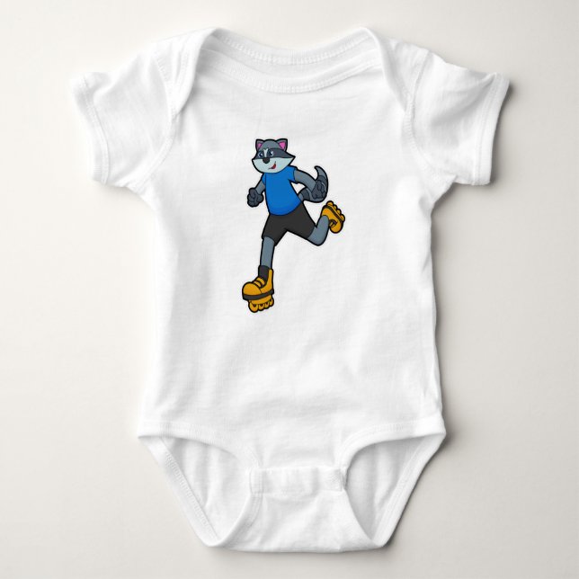 Racoon as Skater with Inline skates Baby Bodysuit (Front)