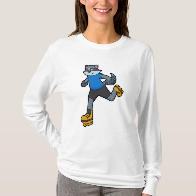 Racoon as Skater with Inline skates T-Shirt (Front)