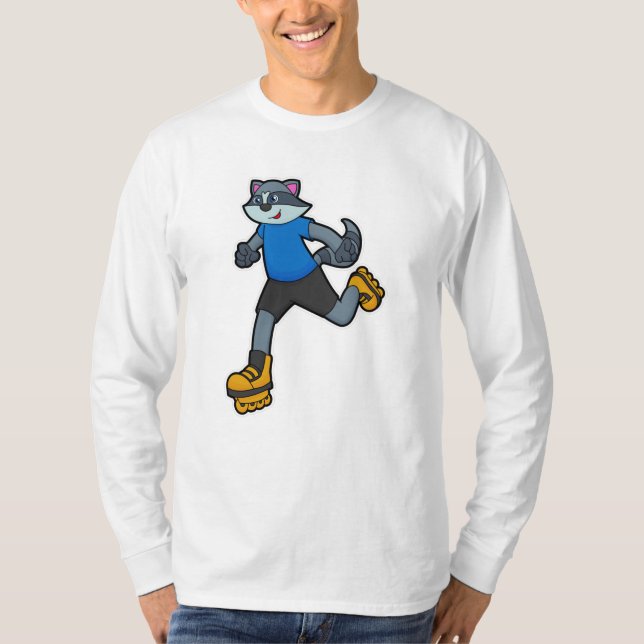 Racoon as Skater with Inline skates T-Shirt (Front)