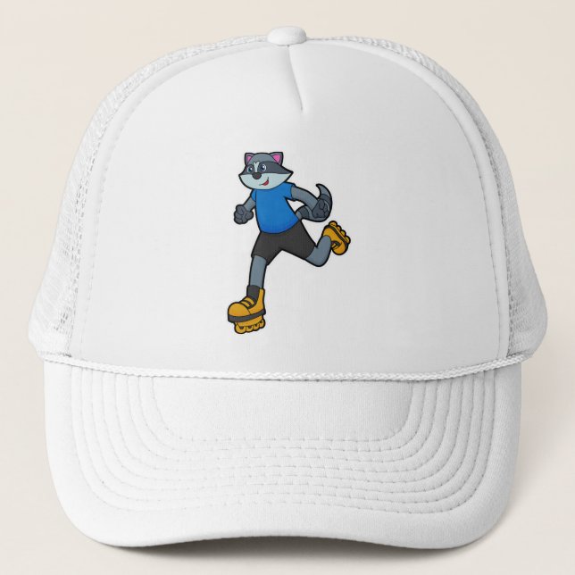 Racoon as Skater with Inline skates Trucker Hat (Front)