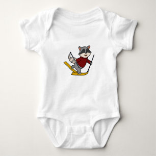 Racoon as Skier with Skis & Ski poles Baby Bodysuit