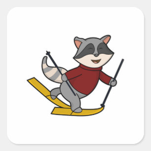 Racoon as Skier with Skis & Ski poles Square Sticker