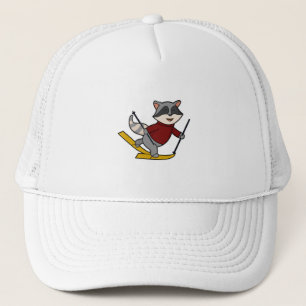 Racoon as Skier with Skis & Ski poles Trucker Hat