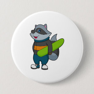 Racoon as Snowboarder with Snowboard 7.5 Cm Round Badge