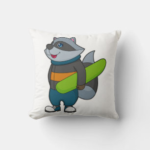 Racoon as Snowboarder with Snowboard Cushion