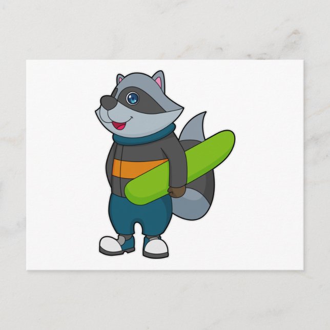 Racoon as Snowboarder with Snowboard Postcard (Front)