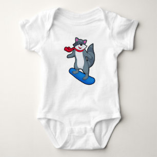 Racoon as Snowboarder with Snowboard & Scarf Baby Bodysuit