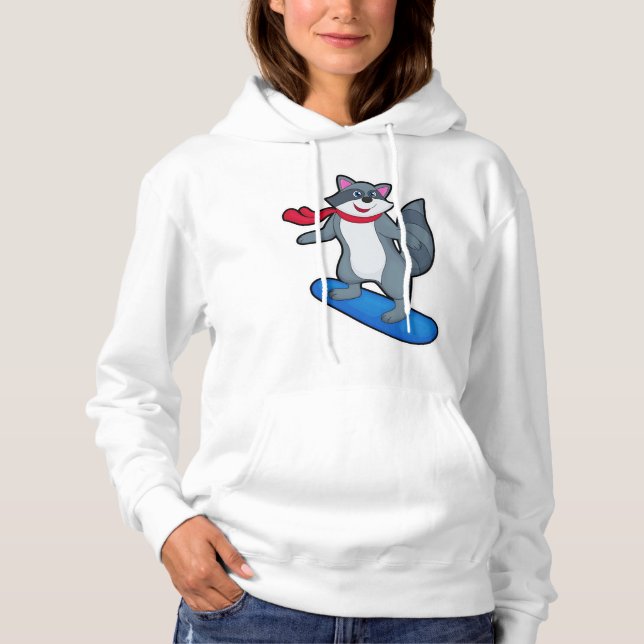 Racoon as Snowboarder with Snowboard & Scarf Hoodie (Front)