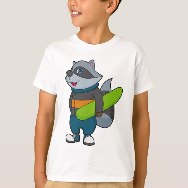 Racoon as Snowboarder with Snowboard T-Shirt (Front)