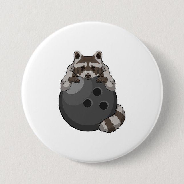 Racoon at Bowling with Bowling ball 7.5 Cm Round Badge (Front)