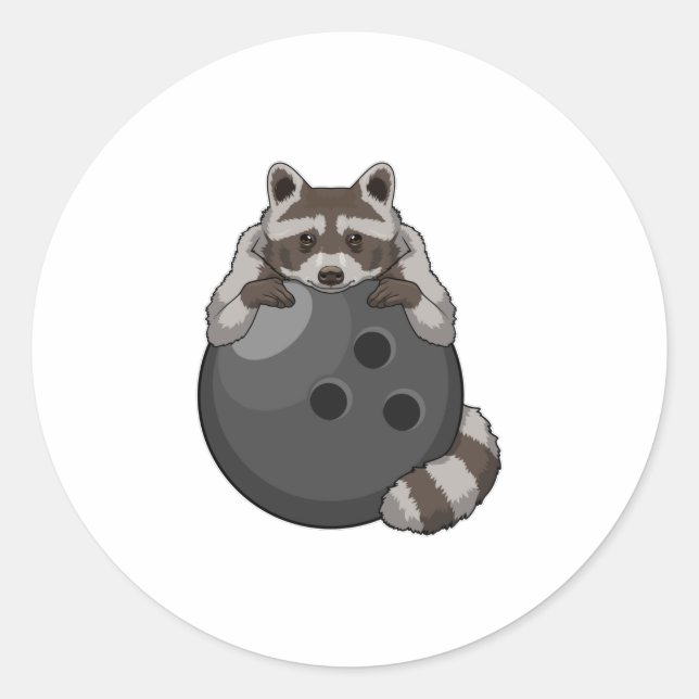 Racoon at Bowling with Bowling ball Classic Round Sticker (Front)