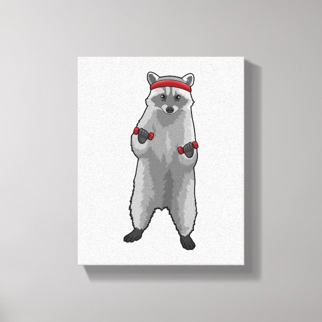 Racoon at Fitness with Dumbbells Canvas Print (Front)
