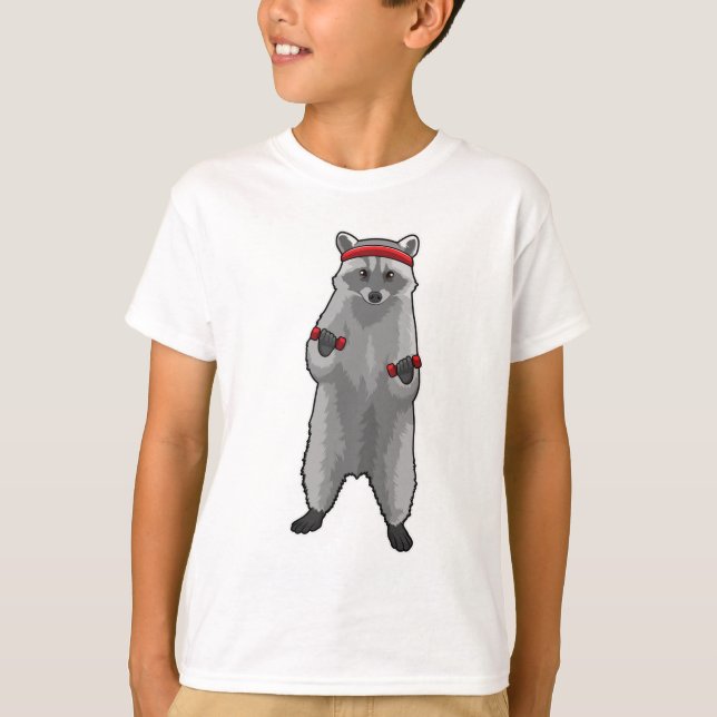 Racoon at Fitness with Dumbbells T-Shirt (Front)