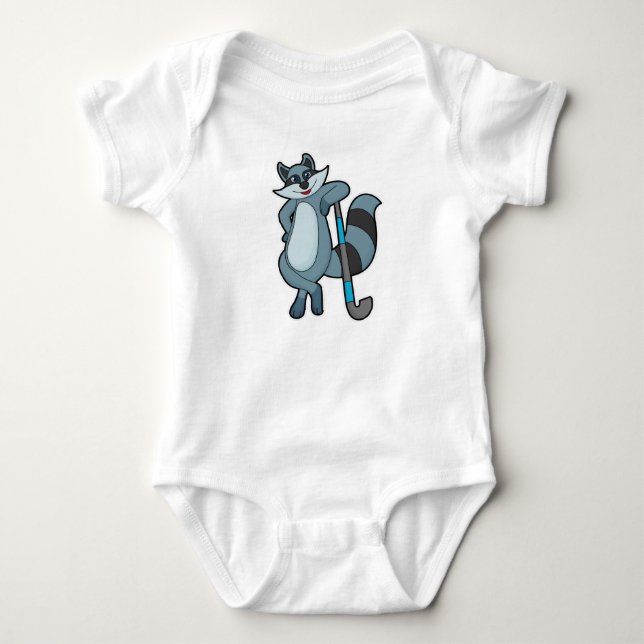 Racoon at Hockey with Hockey stick Baby Bodysuit (Front)