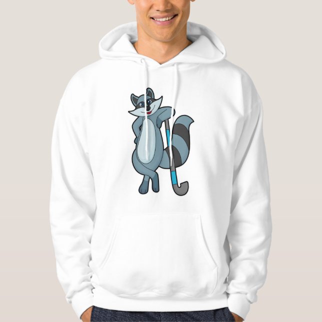 Racoon at Hockey with Hockey stick Hoodie (Front)