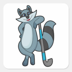 Racoon at Hockey with Hockey stick Square Sticker