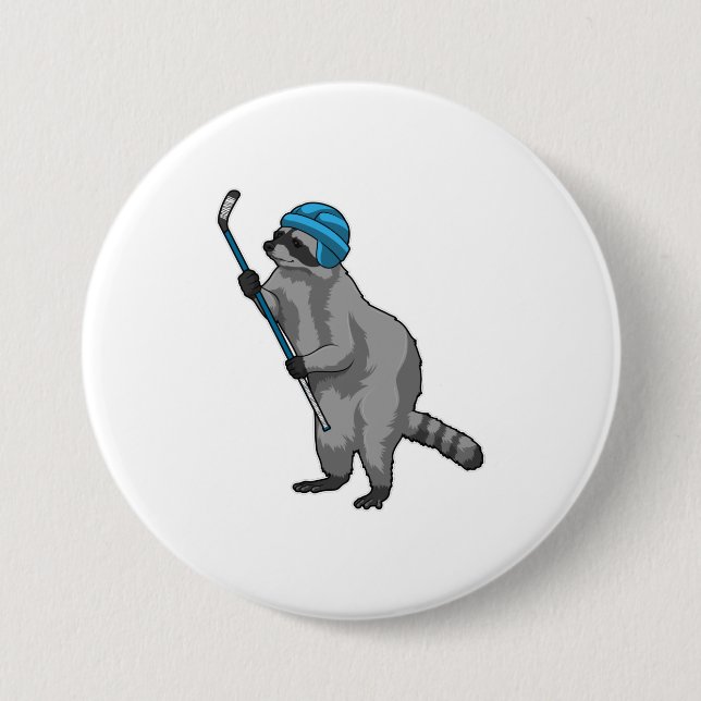 Racoon at Ice hockey with Ice hockey stick 7.5 Cm Round Badge (Front)