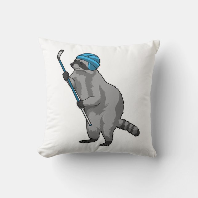 Racoon at Ice hockey with Ice hockey stick Cushion (Front)
