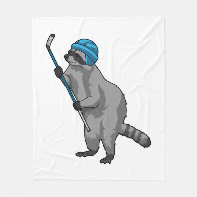 Racoon at Ice hockey with Ice hockey stick Fleece Blanket (Front)