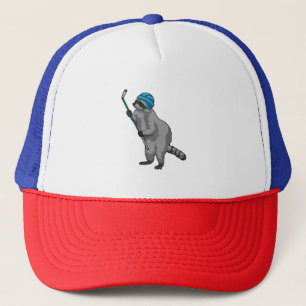 Racoon at Ice hockey with Ice hockey stick Trucker Hat