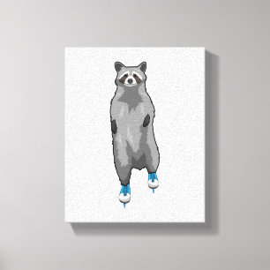 Racoon at Ice skating with Ice skates Canvas Print