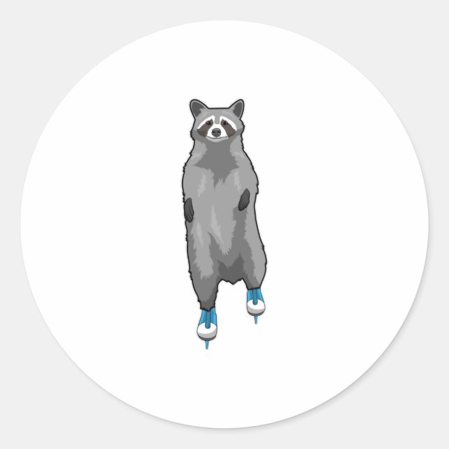 Racoon at Ice skating with Ice skates Classic Round Sticker (Front)