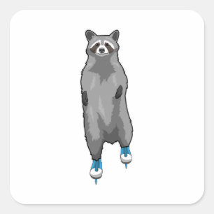 Racoon at Ice skating with Ice skates Square Sticker
