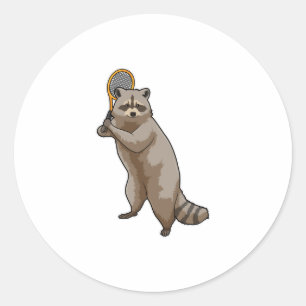 Racoon at Tennis with Tennis racket Classic Round Sticker