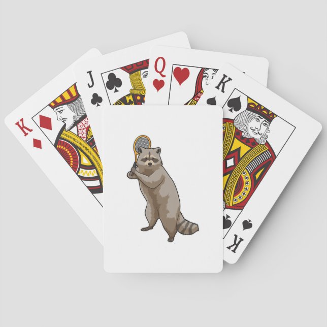 Racoon at Tennis with Tennis racket Playing Cards (Back)