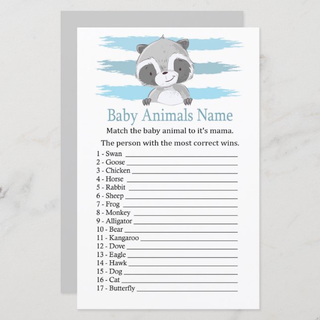 Racoon Baby Animals Name Game (Front/Back)