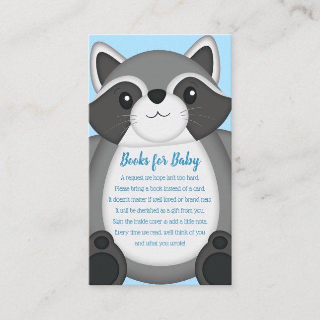 Racoon Baby Shower Blue Enclosure Card (Front)