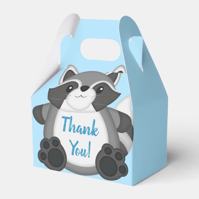 Racoon Baby Shower Blue Favour Box (Front Side)