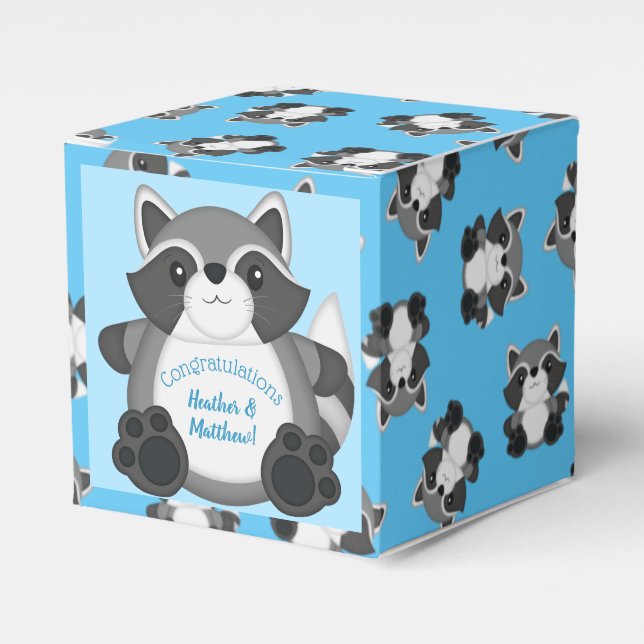 Racoon Baby Shower Blue Favour Box (Front Side)