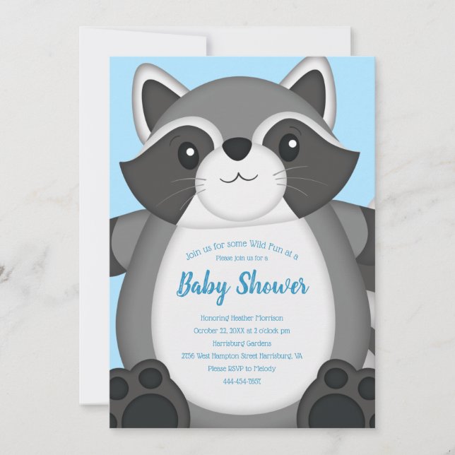 Racoon Baby Shower Blue Invitation (Front)