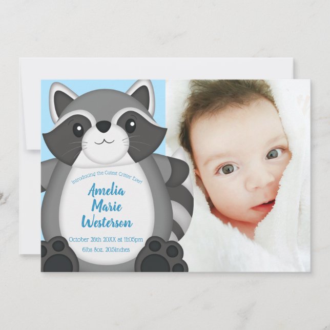 Racoon Baby Shower Blue Invitation (Front)