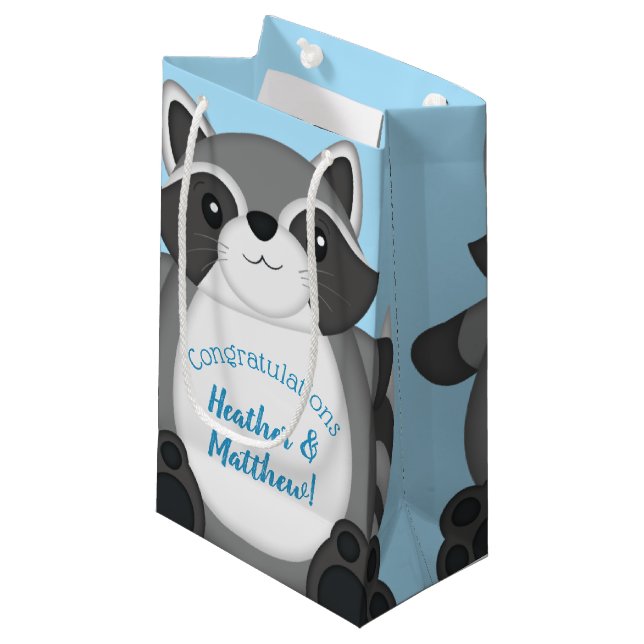 Racoon Baby Shower Blue Small Gift Bag (Front Angled)