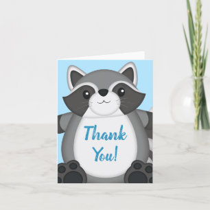 Racoon Baby Shower Blue Thank You Card