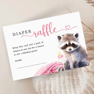 Racoon Baby Shower Girl Pink Diaper Raffle Enclosure Card