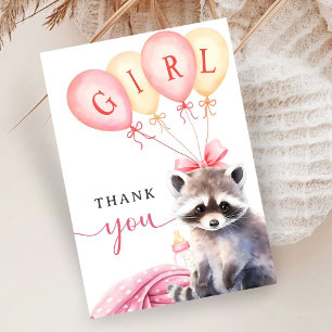 Racoon Baby Shower Girl Pink Flat Thank You Card