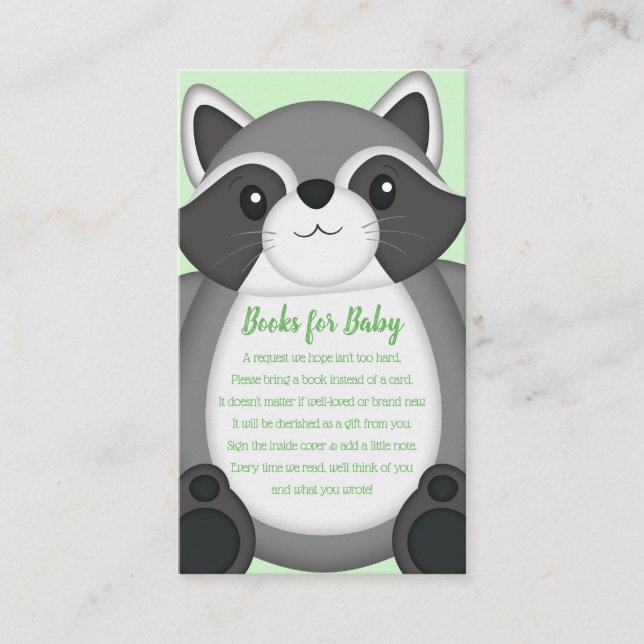 Racoon Baby Shower Green Enclosure Card (Front)