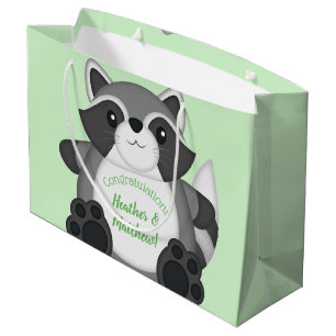 Racoon Baby Shower Green Large Gift Bag